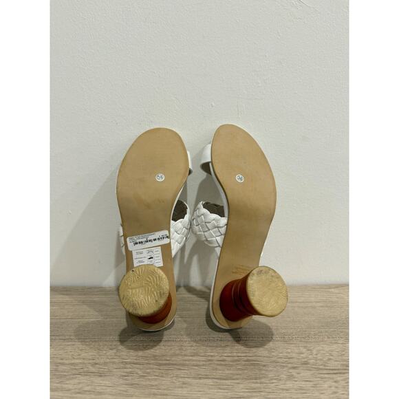 NWT Garces Bottier Woven Strap Round Block Heel Slide Sandals White Womens EU 38 - Picture 6 of 6